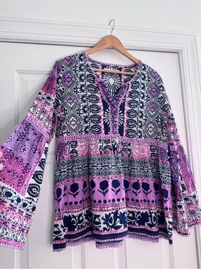 Lola Australia boho tiered boho tunic top relaxed resort aesthetic medium nwot
